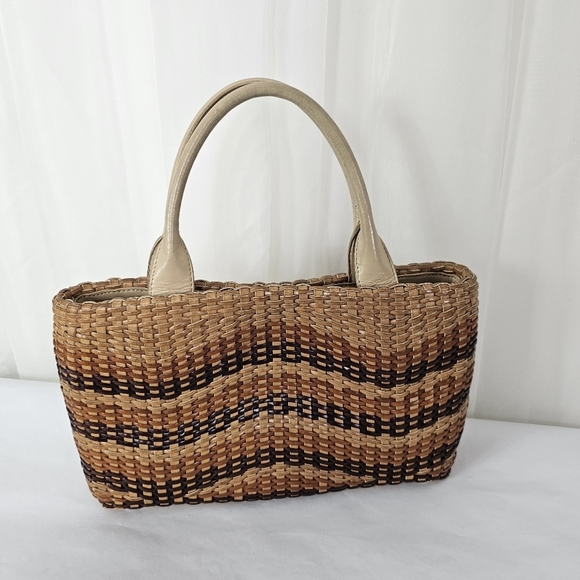 Monsac brown woven leather top handle handbag